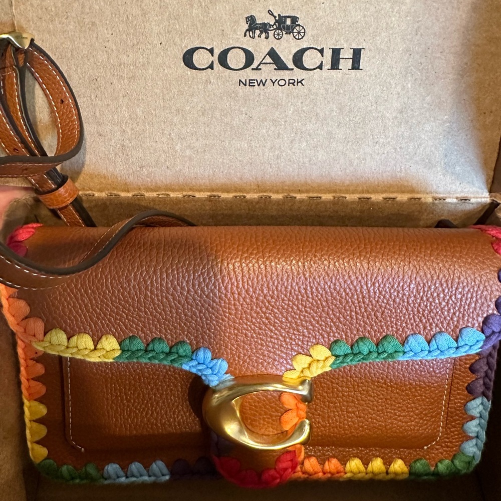 Coach Pride Tabby Chain Clutch With Rainbow Crochet